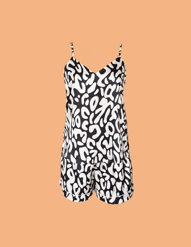Animal print negro seda short